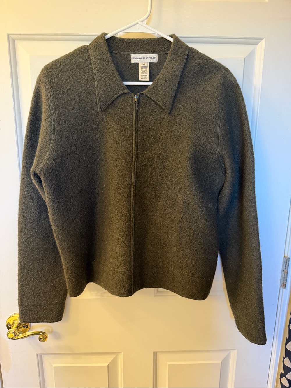 🩷 Vintage Evan-Picone Dark Olive Zip Wool Sweater Jacket size M